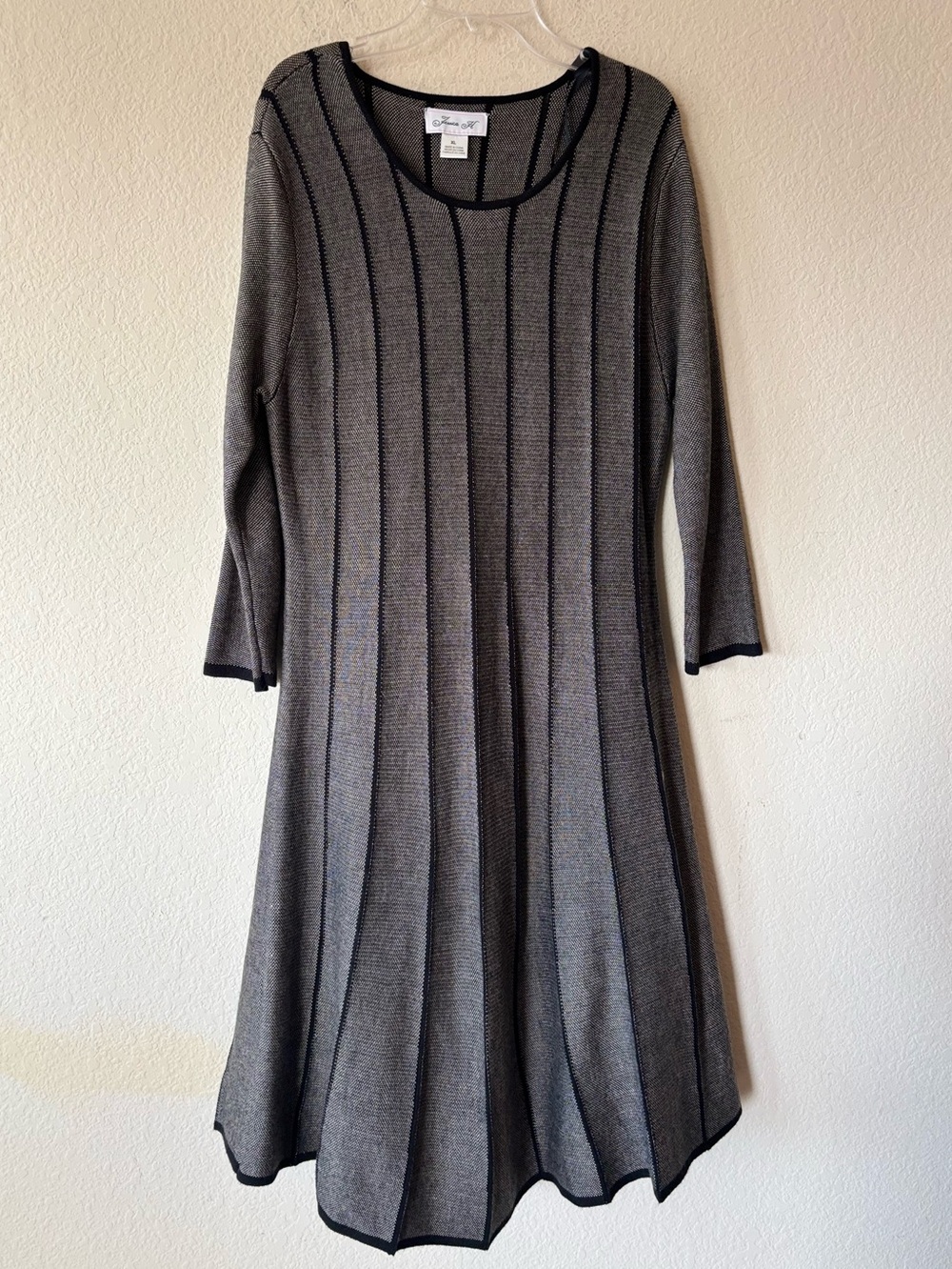 Vintage Jessica H Gray Black‎ Ribbed Panel Knit Fit Flare Sweater Dress XL